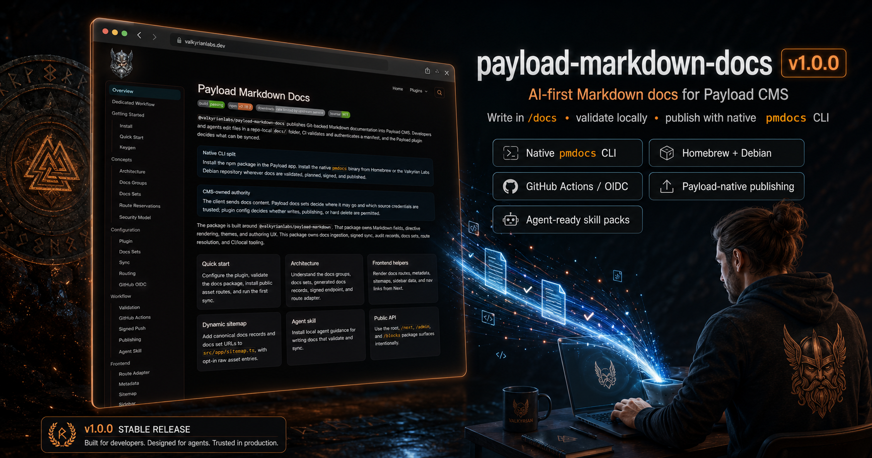 @valkyrianlabs/payload-markdown-docs v1.0.0 release banner